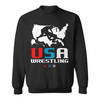 Usa Wrestling Independence Day American Flag Wrestler Sports Sweatshirt - Monsterry