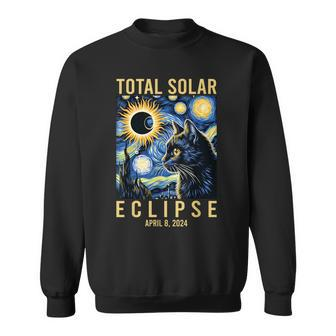 Van Gogh Starry Night Cat Total Solar Eclipse April 8 2024 Sweatshirt - Seseable