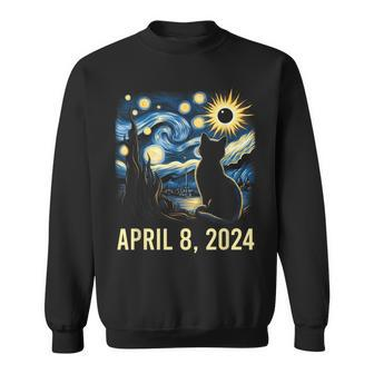 Van Gogh Starry Night Cat Total Solar Eclipse April 8 2024 Sweatshirt | Mazezy