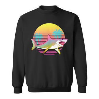 Vaporwave Shark Retro 80'S 90'S Aesthetic Sunrise Graphic Sweatshirt - Monsterry UK