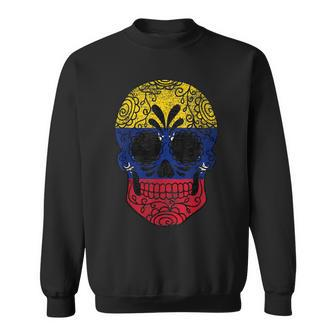 Venezuela Flag Sugar Skull Venezuelan Vintage Sweatshirt - Monsterry DE