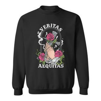Veritas Aequitas Cross Roses Praying Hands Pray God Sweatshirt - Monsterry DE