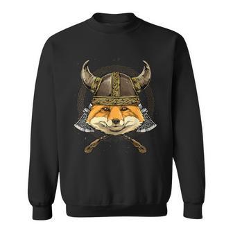 Viking Fox With Viking Helmet Mjolnir Axes Sweatshirt - Monsterry UK