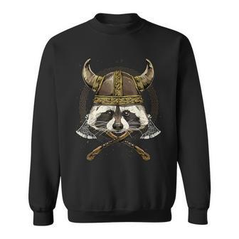 Viking Raccoon With Viking Helmet Mjolnir Axes Sweatshirt - Monsterry