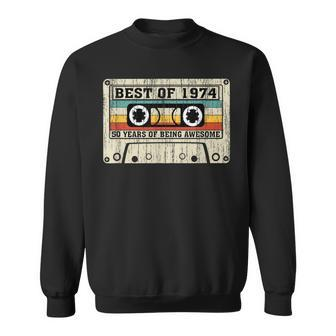Vintage 1974 Birthday Clothing 50 Years Old Cassette Tape Sweatshirt - Thegiftio UK