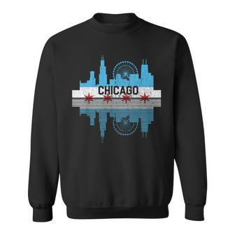 Vintage Chicago Illinois Flag Skyline Women Sweatshirt - Monsterry CA