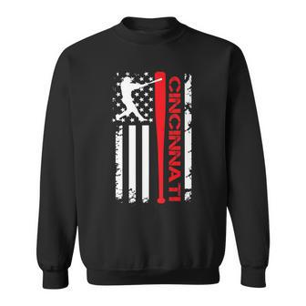 Vintage Cincinnati Baseball American Us Flag Sweatshirt | Mazezy