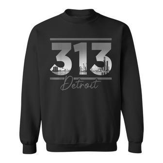 Vintage Detroit 313 Area Code Skyline Michigan Sweatshirt - Seseable
