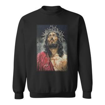 Vintage Face Of Jesus On A Cross With Crown Of Thorns Sweatshirt | Mazezy