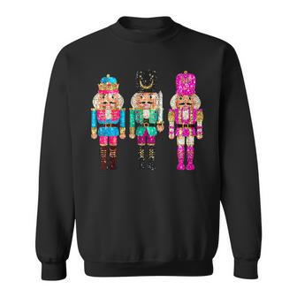 Vintage Sequin Cheerful Sparkly Nutcrackers Christmas Sweatshirt - Seseable