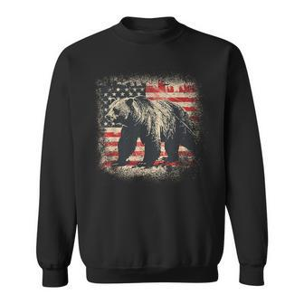 Vintage Grizzly Bear Distressed Patriotic American Flag Sweatshirt - Monsterry