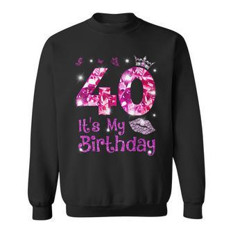 Vintage Happy 40 It's My Birthday Crown Lips 40Th Birthday Sweatshirt - Monsterry