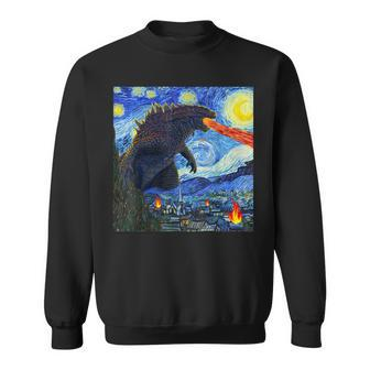 Vintage Japanese Monster Kaiju In Van Gogh Starry Night Sweatshirt - Seseable