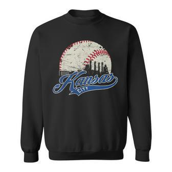 Vintage Kansas City Skyline Gameday Retro Baseball Sweatshirt - Seseable