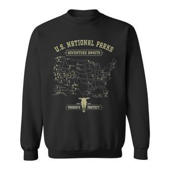 Vintage National Parks Map American Hiking Camping Sweatshirt - Monsterry DE