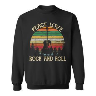 Vintage Peace Love Rock And Roll Guitar Hippie Sweatshirt - Monsterry AU