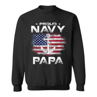 Vintage Proud Navy Papa With American Flag Veteran Sweatshirt - Monsterry AU