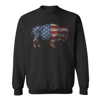 Vintage Retro Bison American Flag Buffalo Simple Sweatshirt - Monsterry UK