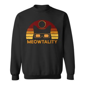 Vintage Retro Meowtality Solar Eclipse 2024 Black Cat Sweatshirt - Monsterry