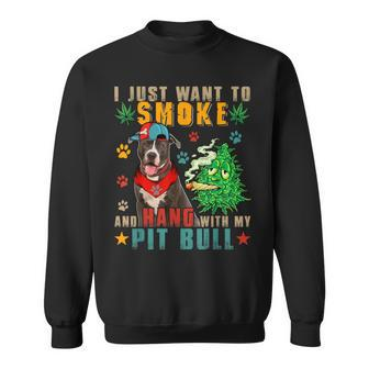 Vintage Smoke And Hang With My Pit Bull Smoker Weed Sweatshirt - Monsterry UK
