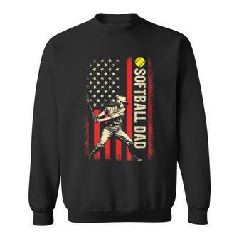 Vintage Softball Dad Us Flag Patriotic Dad Father's Day Men Sweatshirt - Monsterry AU