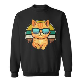 Vintage Style Orange Tabby Cat Friendly Wearing Sunglasses Sweatshirt | Mazezy