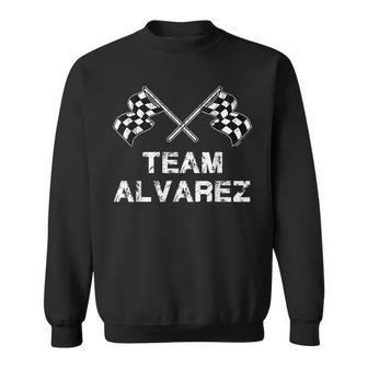 Vintage Team Alvarez Family Name Checkered Flag Racing Sweatshirt - Seseable