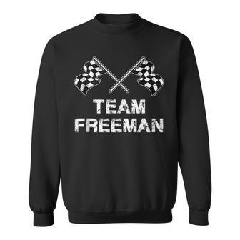 Vintage Team Freeman Family Name Checkered Flag Racing Sweatshirt - Seseable