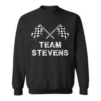 Vintage Team Stevens Family Name Checkered Flag Racing Sweatshirt - Seseable