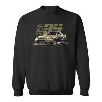 Vintage Urban Green Legendary Skyline R34 Jdm Sweatshirt - Monsterry