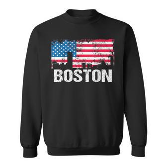 Vintage Us Flag American City Skyline Boston Massachusetts Sweatshirt - Monsterry