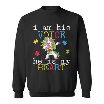 Im His Voice Hes My Heart Dabbing Unicorn Autism Sweatshirt - Monsterry UK