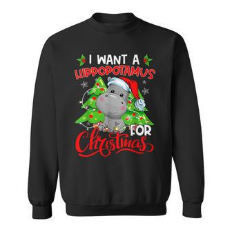 I Want A Hippopotamus For Christmas Hippo Santa Xmas Pajama Sweatshirt | Mazezy
