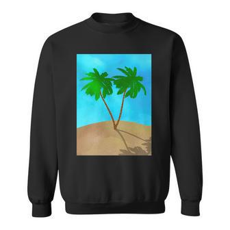 Watercolor Palm Tree Beach Scene Collage Sweatshirt - Monsterry