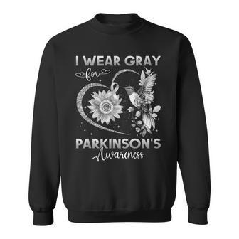 I Wear Gray For Parkinson's Awareness Hummingbird Sunflower Sweatshirt - Seseable