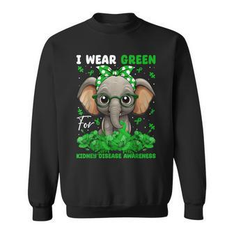 I Wear Green For Kidney Disease Awareness Elephant & Bandana Sweatshirt - Monsterry CA