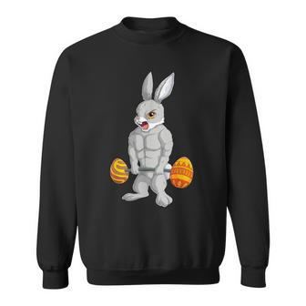 Weightlifting Fitness Gym Happy Easter Bunny Lifting Eggs Sweatshirt | Mazezy CA
