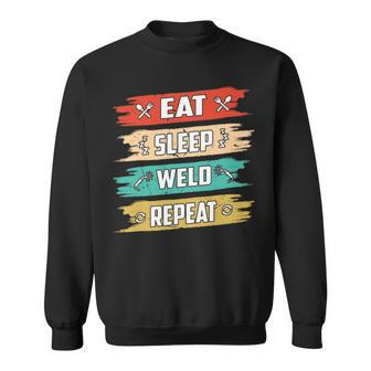 Welder Distressed Eat Sleep Weld Repeat Welding Sweatshirt | Mazezy