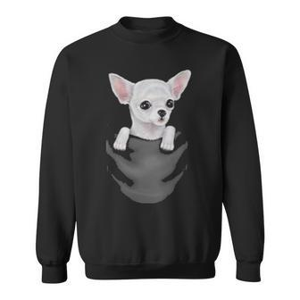 White Chihuahua Dog In Pocket Sweatshirt | Mazezy