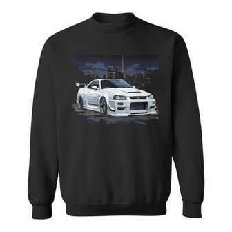 White Gt R 34 Skyline Jdm Car Enthusiast Sweatshirt | Mazezy