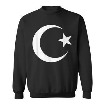 White Symbol Of Islam Crescent Moon And Star Sweatshirt - Monsterry