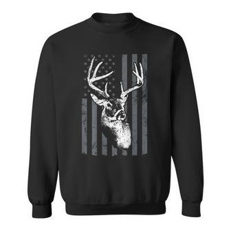 Whitetail Buck Deer Hunting Usa Grey American Flag On Back Sweatshirt - Monsterry UK