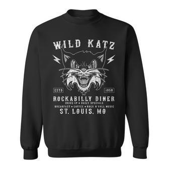 Wild Katz Rockabilly Diner 1950S Rock N Roll Vintage Sweatshirt - Monsterry DE