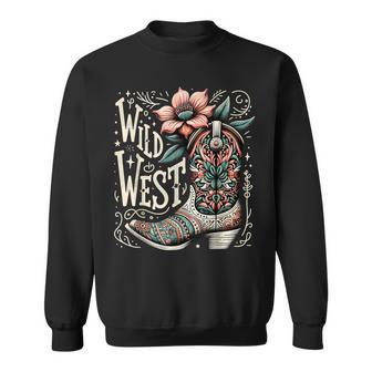 Wild West Country Music Vintage Cowgirl Boot Western Flower Sweatshirt - Monsterry DE