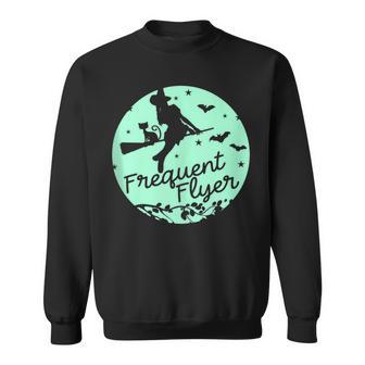 Witch Silhouette Moon Cat Bats Witchcraft Frequent Flyer Sweatshirt - Monsterry