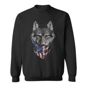 Wolf In Flag Of Usa Bandana Sweatshirt | Mazezy