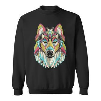 Wolf Native American Geometrical Art Colorful Sweatshirt | Mazezy