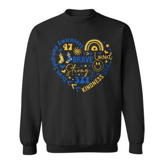 World Down Syndrome Day Awarenes 321 Blue And Yellow Heart Sweatshirt - Monsterry UK