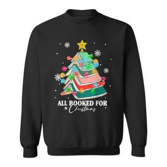 Xmas Books Tree Retro All Booked For Christmas Book Pj Sweatshirt - Seseable