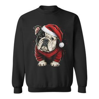 Xmas Bulldog Santa On Christmas Bulldog Sweatshirt - Seseable